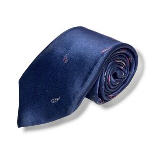 OSCAR DE LA RENTA Navy Silk Tie Maroon Paisley Print VINTAGE